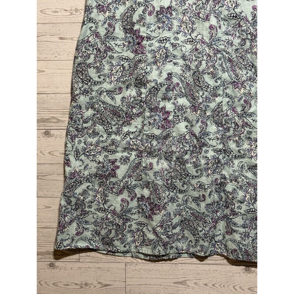 J. Jill Love Linen Sea Glass Blue Purple Paisley Print Shift Dress Women's L - Picture 5 of 12